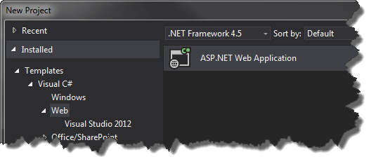 New Project dialog in Visual Student 2013