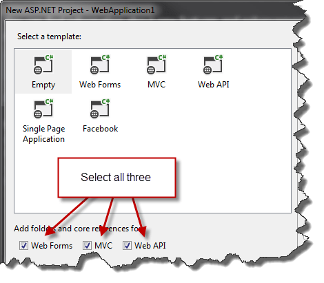 New ASP.NET Web Application dialog in Visual Student 2013